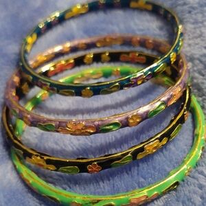 Vintage Chinese Cloisonne Multicolor Enamel Set Or 4. New No Tags